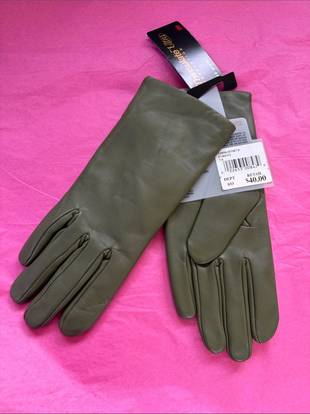 isotoner Olive Green Leather Gloves